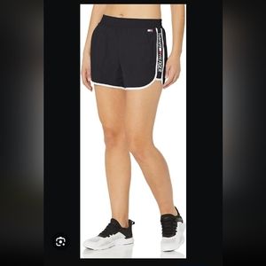 #43 Tommy Hilfiger Women's Black Logo Nylon Running Shorts, Black, Medium